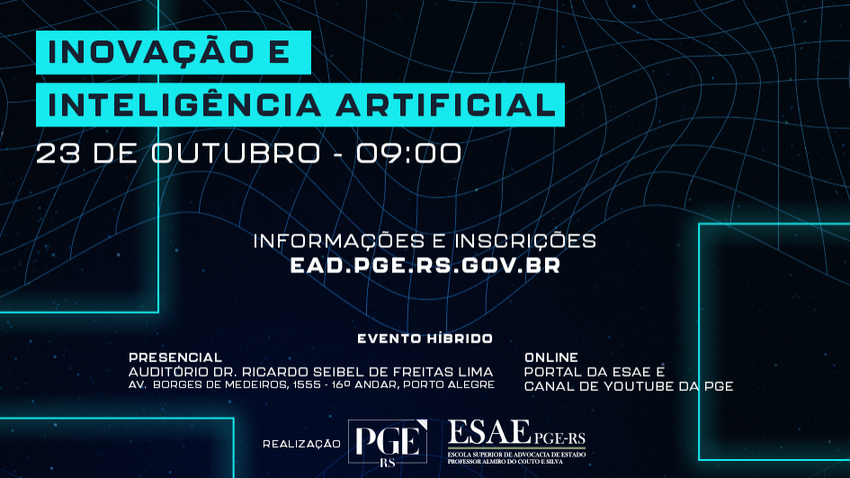 O evento híbrido será no Auditório da Procuradoria e terá transmissão pela página do Youtube da PGE.